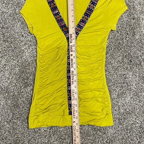 Womens Small Shirt Short Sleeve V-Neck Gold Rayon Decorative Ribbon mm mm mm - Picture 7 of 11